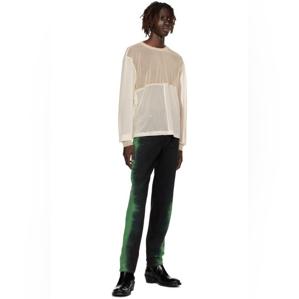 Eckhaus Latta Sheer Long Sleeve Top - Cream and Tan
